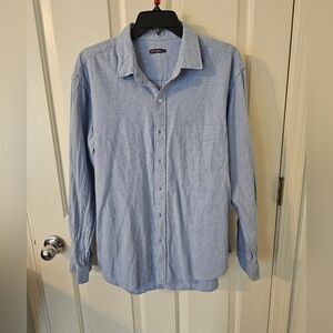 J McLaughlin Shirt Mens Blue Solid Button Up Regular Fit Casual Size L